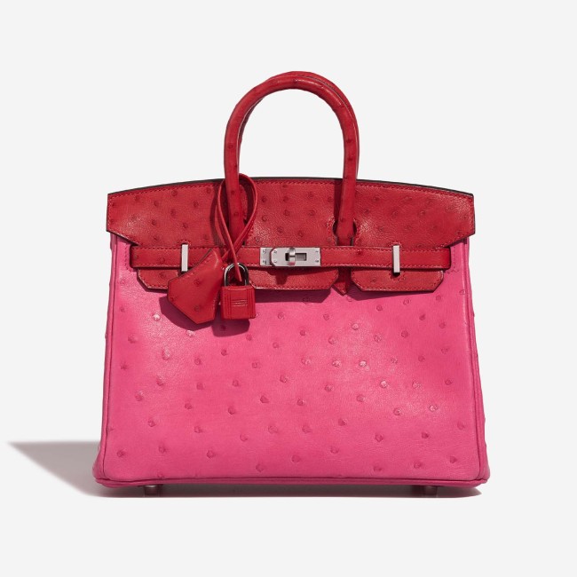 Birkin Touch 25 Ostrich Rose Tyrien / Rouge Vif