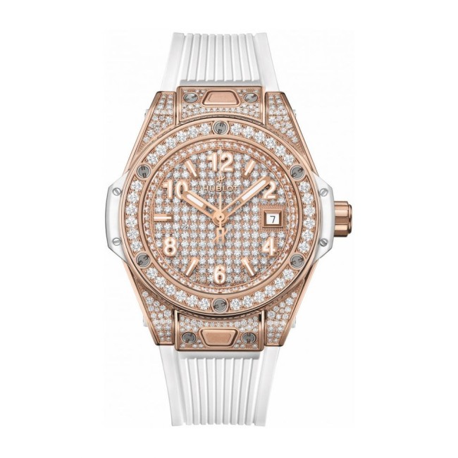 Hublot Big Bang One Click King Gold White Full Pave Woman's Watch 485.OE.9000.RW.1604