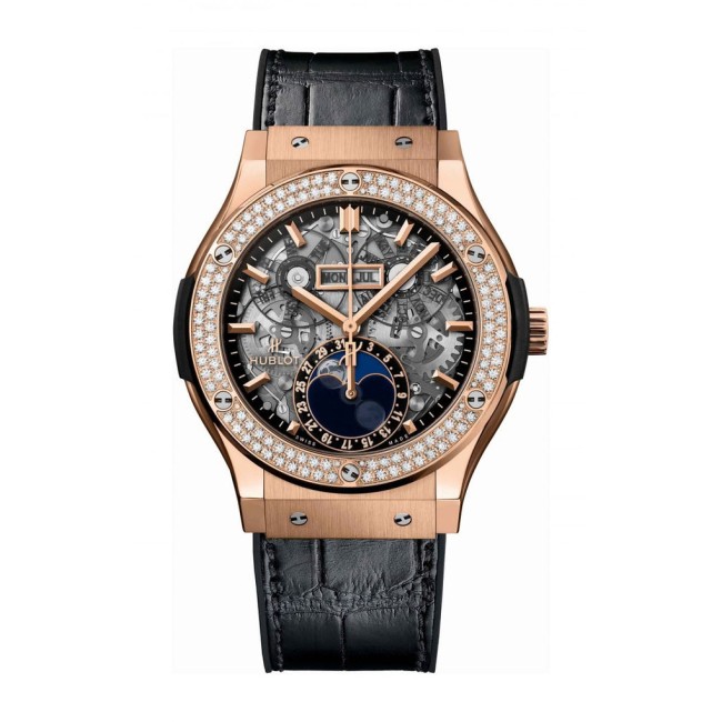 Hublot Classic Fusion Aerofusion Moonphase King Gold Diamonds Men's Watch 517.OX.0180.LR.1104