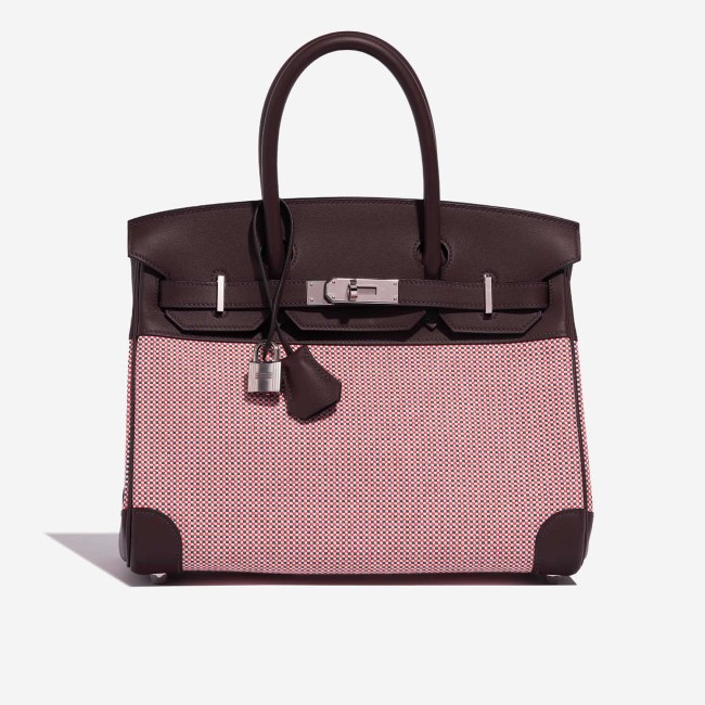 Birkin 30 Toile Quadrille / Swift / Ecru / Rouge Sellier / Anémone / Brique