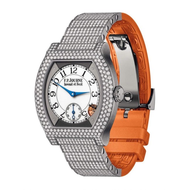 F.P.Journe 35mm élégante 40 Titanium 12 Rows of Diamonds with Set Bracelet Woman's Watch Orange strap