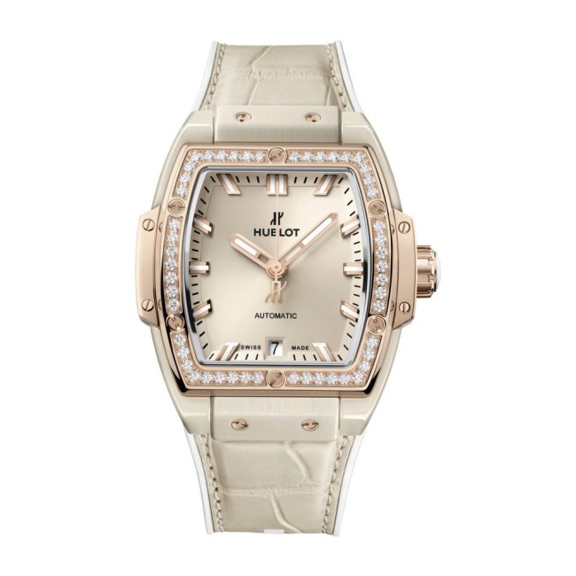 Hublot Spirit of Big Bang Beige Ceramic King Gold Diamonds Woman's Watch 665.CZ.898B.LR.1204