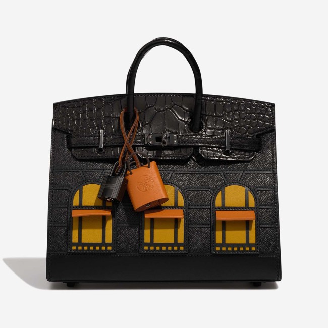 Birkin Faubourg So Black 20 Matte Alligator / Veau Madame / Chevre Mysore / Veau Monsieur Black / Orange H / Jaune Ambre