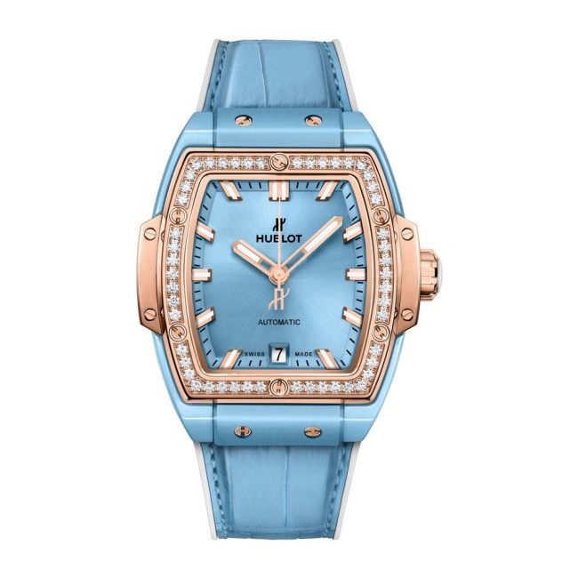 Hublot Spirit of Big Bang Light Blue Ceramic King Gold Diamonds Woman's Watch 665.EO.891L.LR.1204