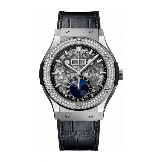 Hublot Classic Fusion Aerofusion Moonphase Titanium Diamonds Men's Watch 517.NX.0170.LR.1104