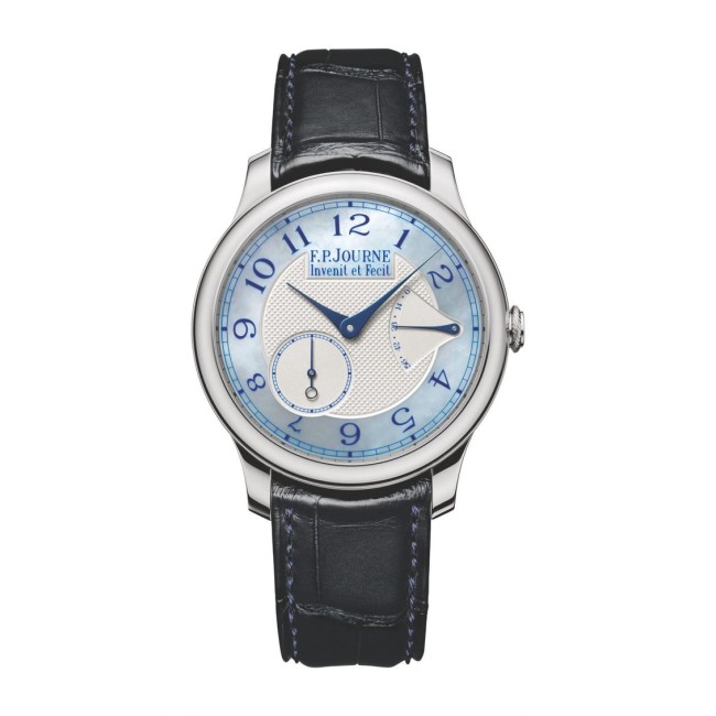 F.P.Journe 40mm Chronomètre Souverain Mother of Pearl Men's Watch Blue strap Platinum