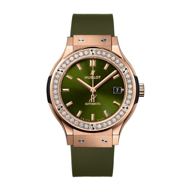 Hublot Classic Fusion King Gold Green Diamonds Men's Watch 565.OX.8980.RX.1204