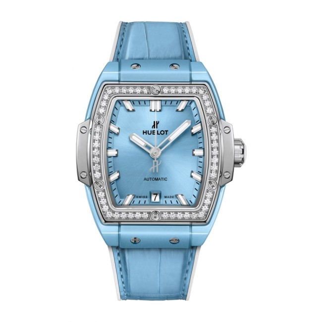 Hublot Spirit of Big Bang Light Blue Ceramic Titanium Diamonds Woman's Watch 665.EN.891L.LR.1204