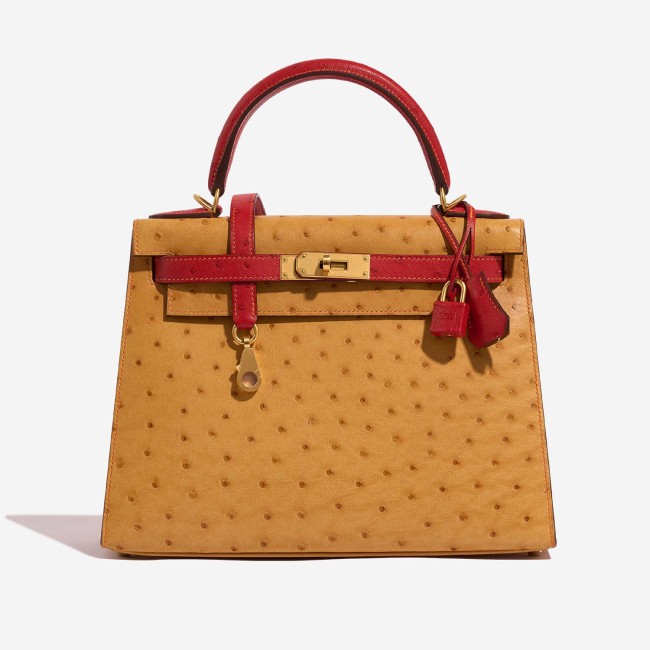 Kelly 28 Ostrich Gold / Rouge Vif