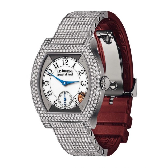 F.P.Journe 35mm élégante 40 Titanium 12 Rows of Diamonds with Set Bracelet Woman's Watch Red strap