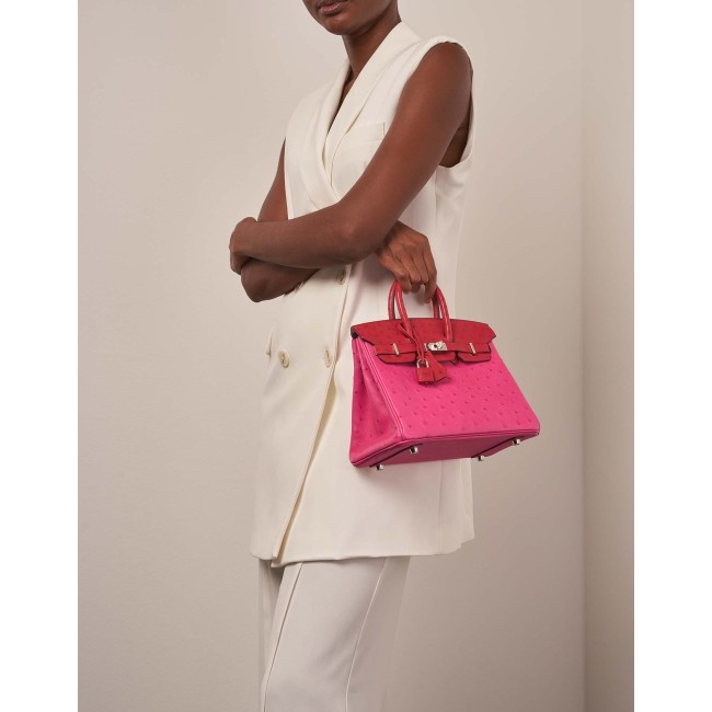 Birkin Touch 25 Ostrich Rose Tyrien / Rouge Vif