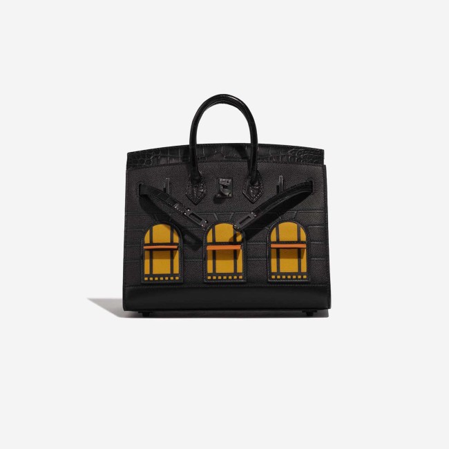 Birkin Faubourg 20 Midnight Matte Alligator / Veau madame / Chevre Mysore / Veau Monsieur / Black / Jaune Ambre / Orange H